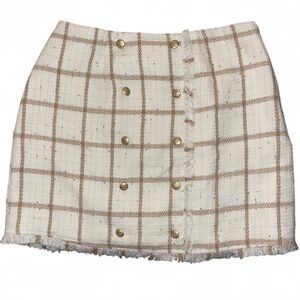 Leyden Tweed Plaid Mini Skirt Small Cream & Tan